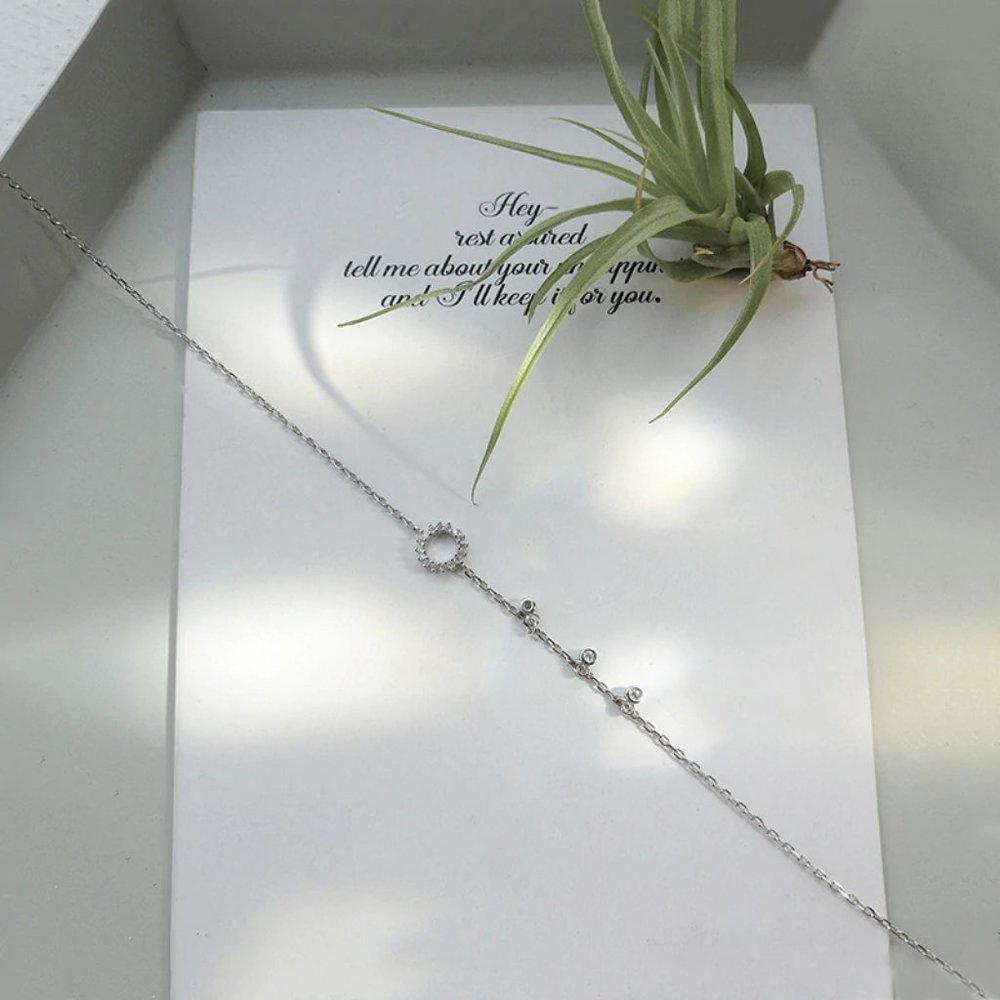 *NEW 925 Sterling Silver Diamond Circle Anklet A - Picture 6 of 11